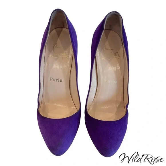 CHRISTIAN LOUBOUTIN New Declic Velours Purple Suede Pumps SZ 37
